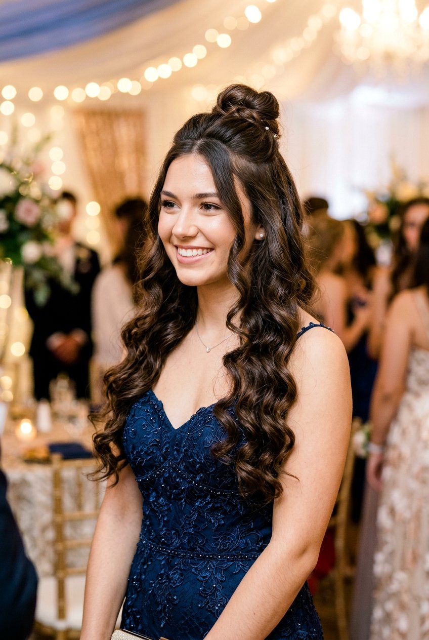 Half Up Homecoming Updo With Curls - 20 elegant homecoming updo - 20 elegant homecoming updo