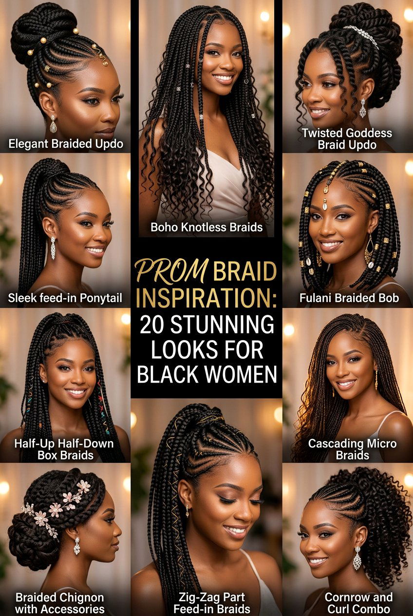 Half Up Knotless Box Braids with Gold Cuffs - 20 prom braid styles for black women - 20 prom braid styles for black women
