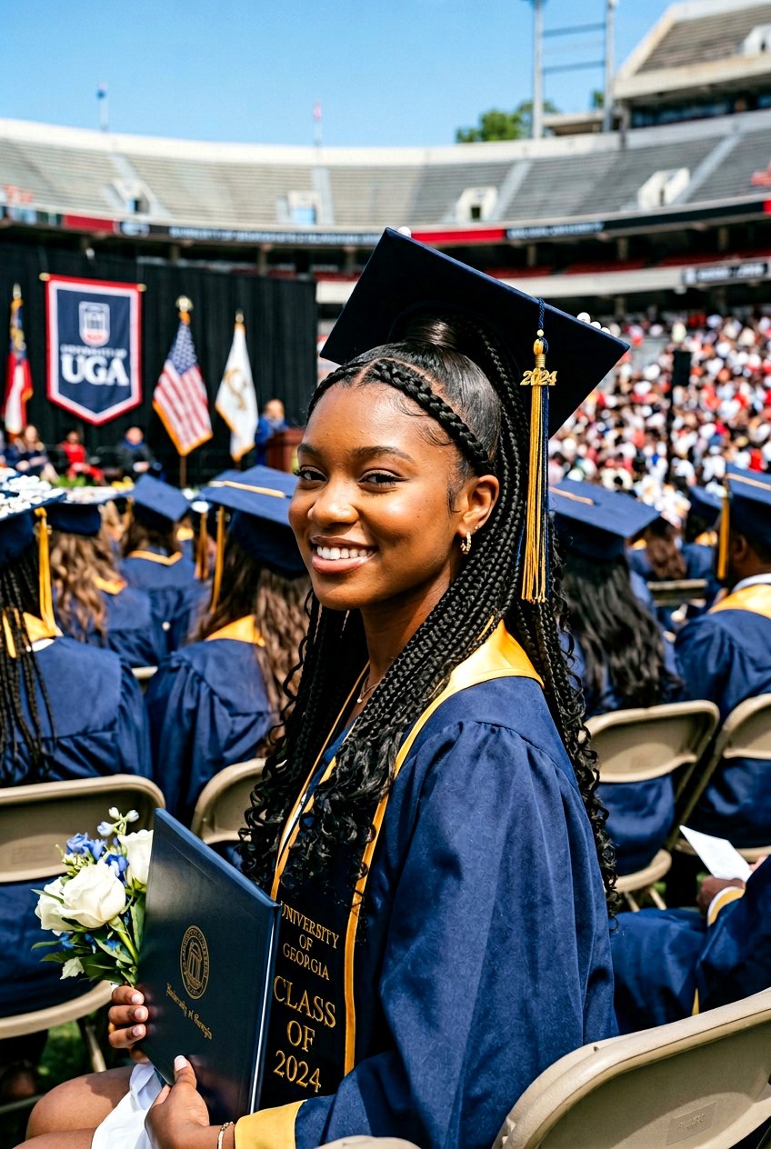 Half Up Knotless Braid Ponytail with Crown Braids - 20 graduation braid ponytail for black girls - 20 graduation braid ponytail for black girls