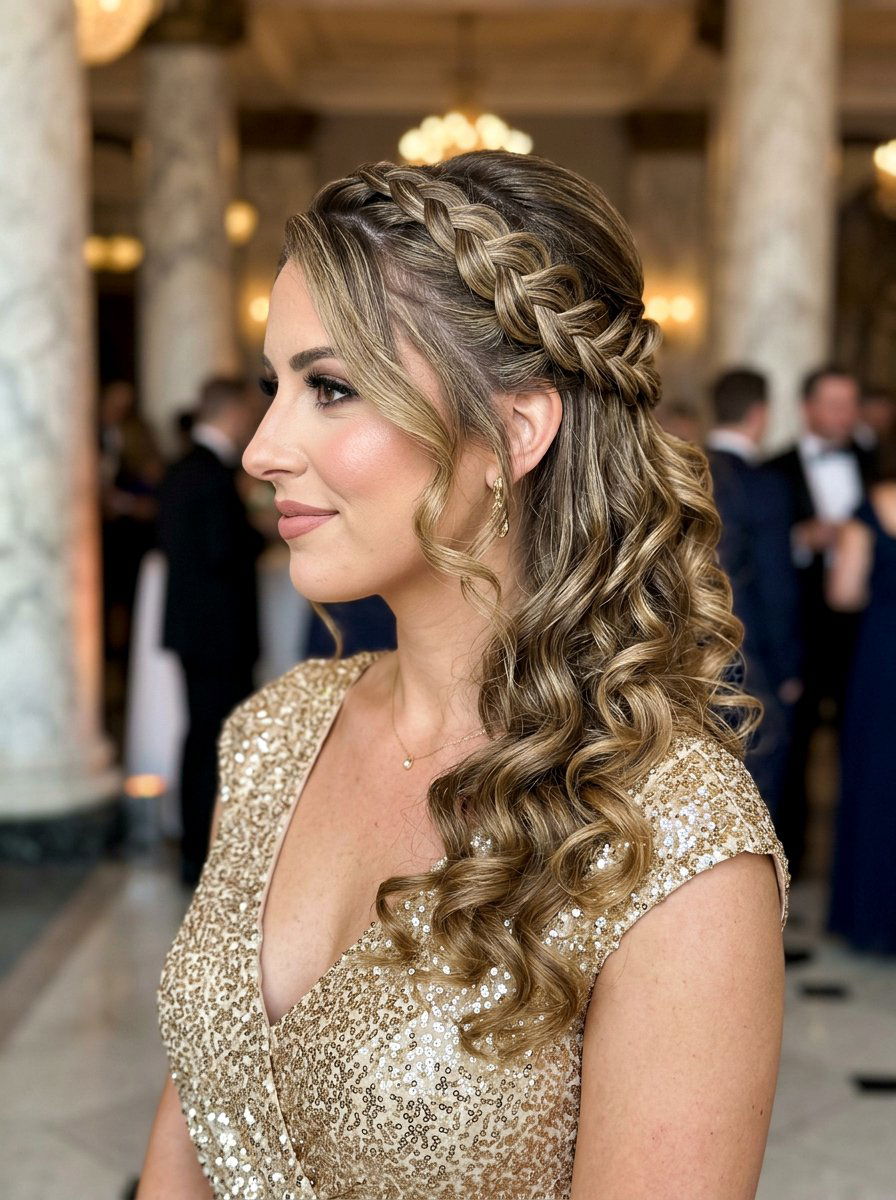 Half Up Lace Braid With Vintage Curls - 20 prom half up curls with braids - 20 prom half up curls with braids