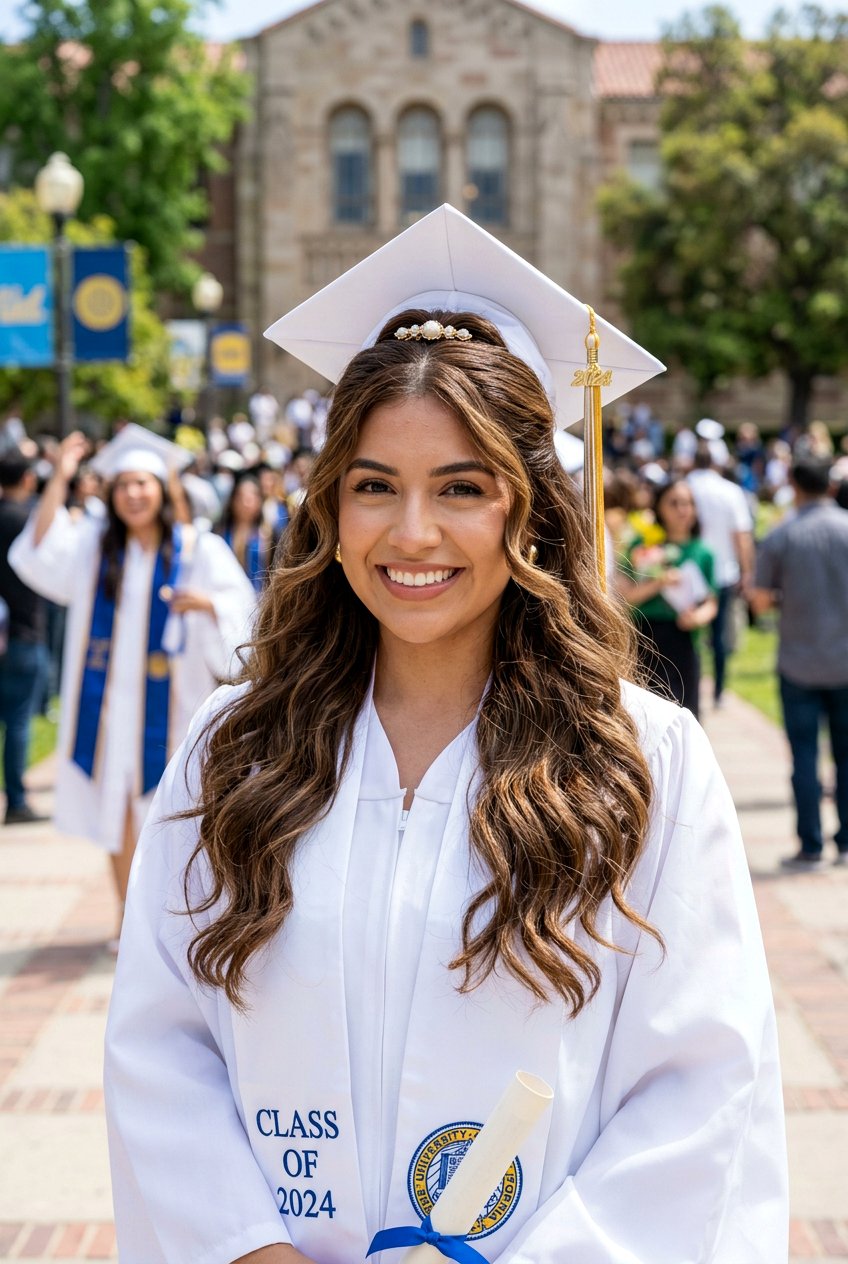 Half Up Layered Waves With Graduation Cap - 20 graduation half up hairstyle with cap - 20 graduation half up hairstyle with cap
