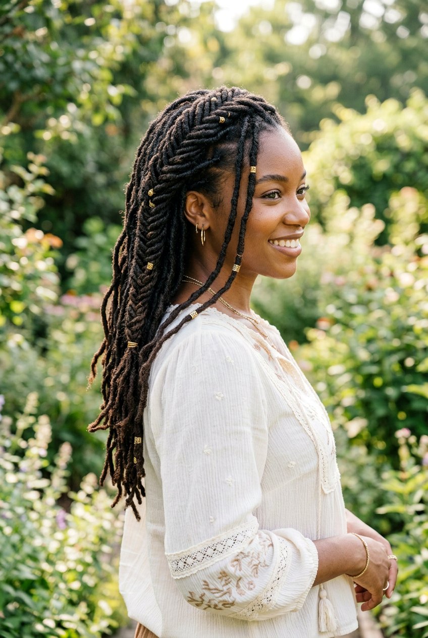 Half Up Loc Fishtail Braid - 20 half up loc styles - 20 half up loc styles