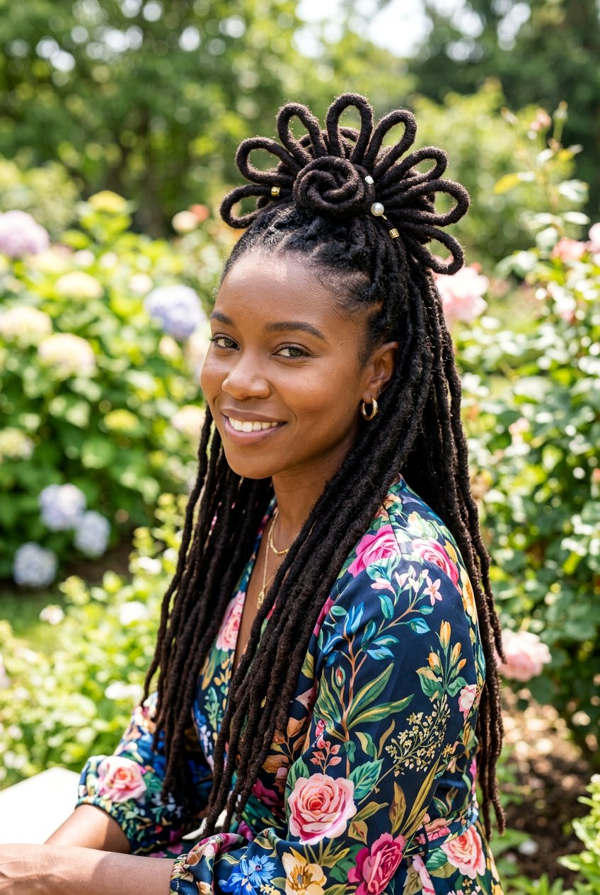 Half Up Loc Petal Bun - 20 half up loc styles - 20 half up loc styles