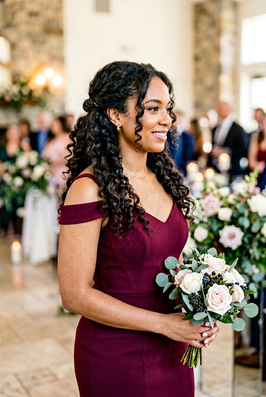 Half Up Low Twist With Flowing Curly Hair - 20 bridesmaid half up with curls - 20 bridesmaid half up with curls