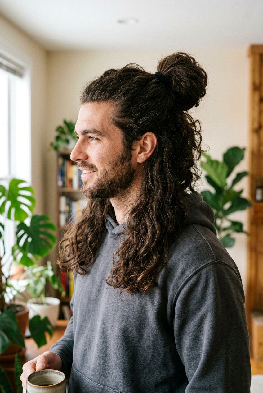 Half Up Man Bun For Thick Hair - 20 half up man bun hairstyle - 20 half up man bun hairstyle