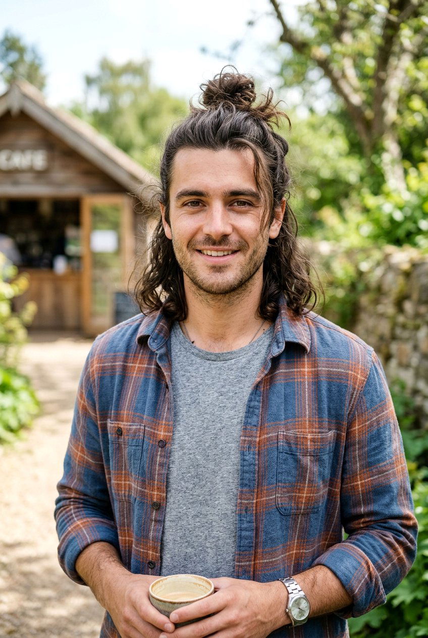 Half Up Man Bun With Loose Strands - 20 half up man bun hairstyle - 20 half up man bun hairstyle