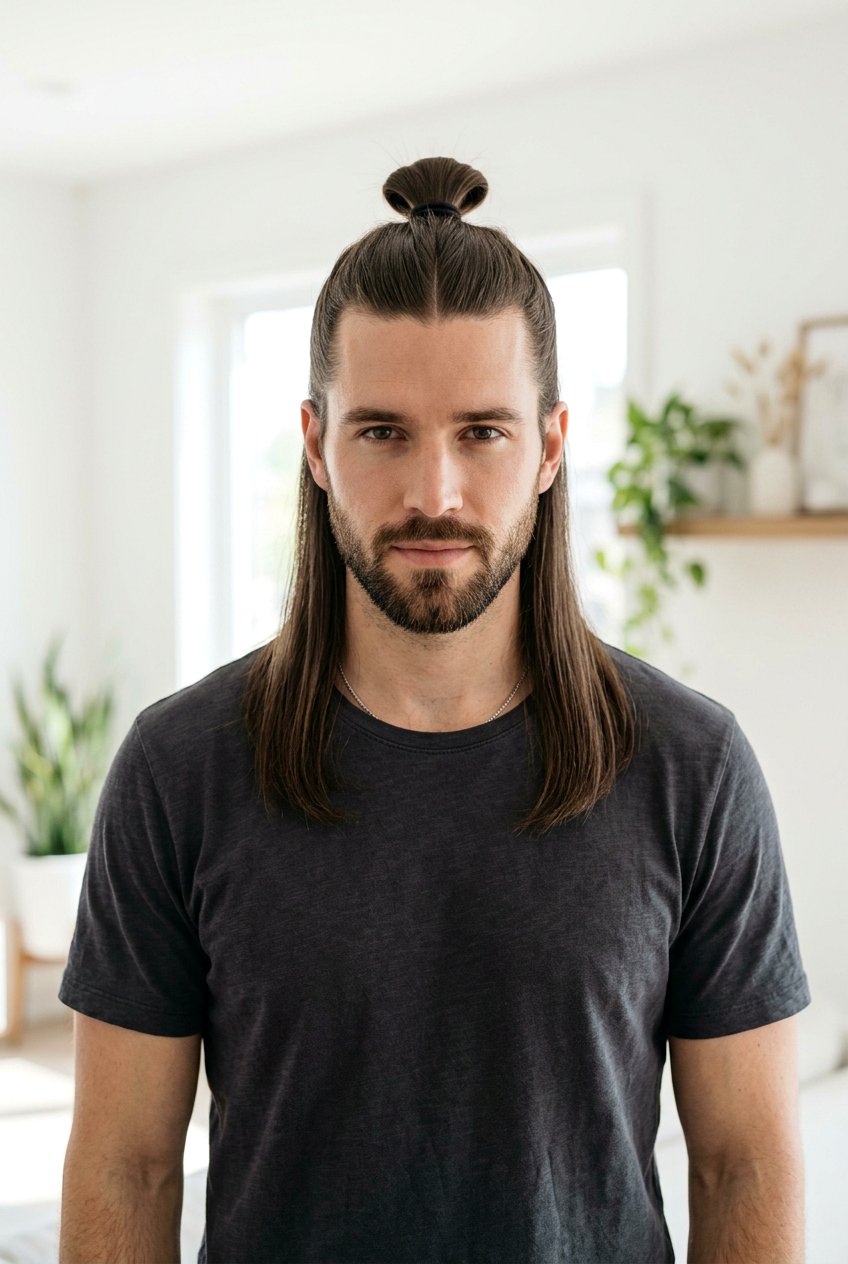 Half Up Man Bun With Middle Part - 20 half up man bun hairstyle - 20 half up man bun hairstyle