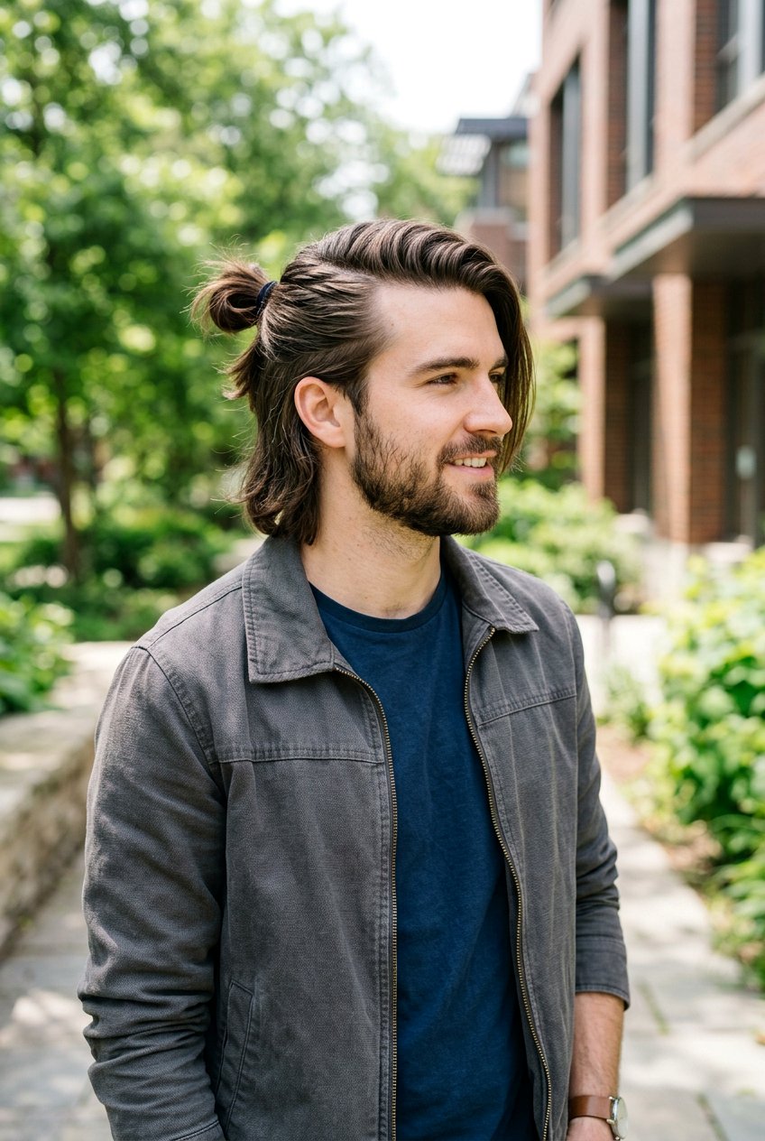 Half Up Man Bun With Side Part - 20 half up man bun hairstyle - 20 half up man bun hairstyle