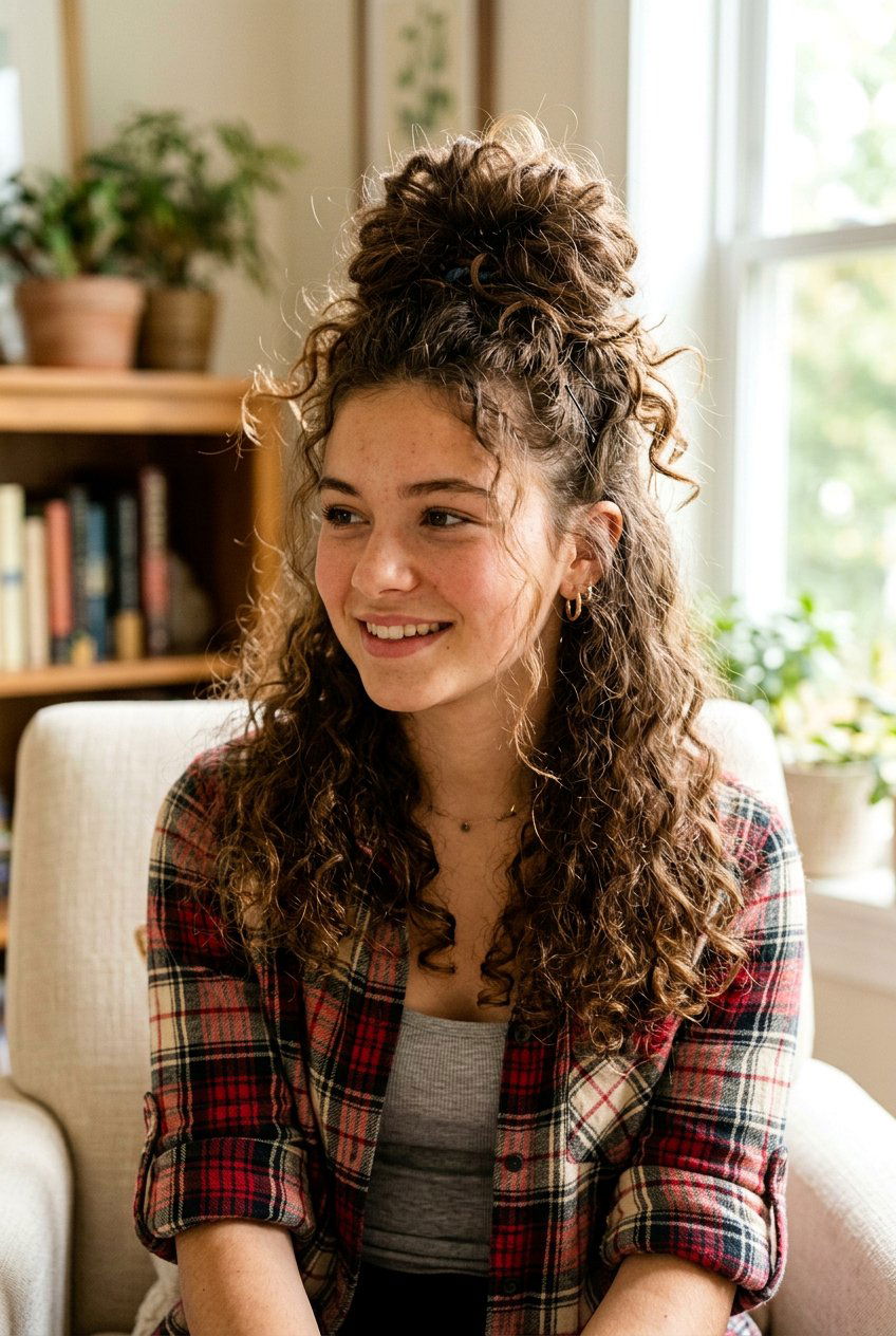 Half Up Messy Bun - 20 simple half up hairstyle for teens - 20 simple half up hairstyle for teens