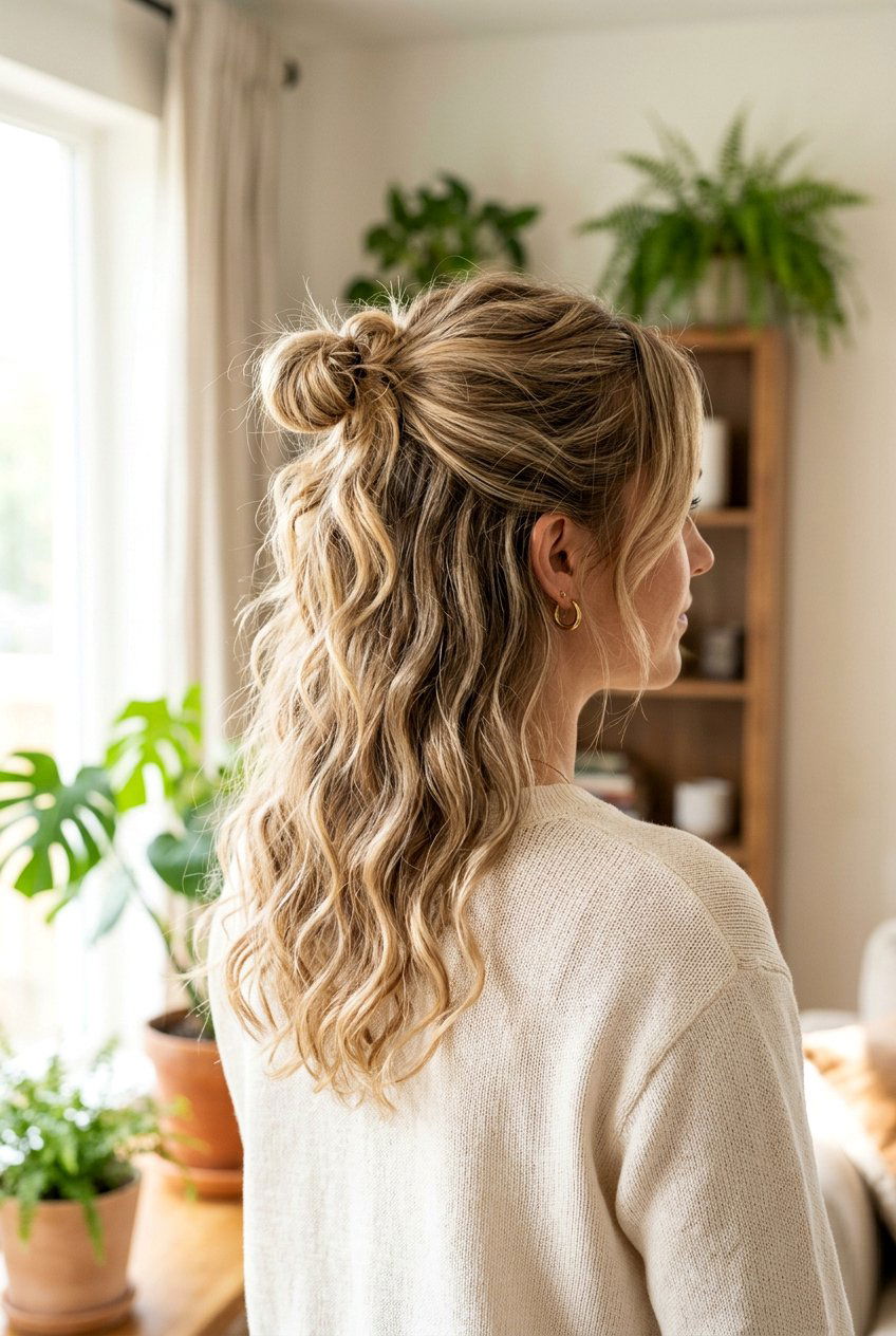 Half Up Messy Bun - 20 messy bun hairstyles