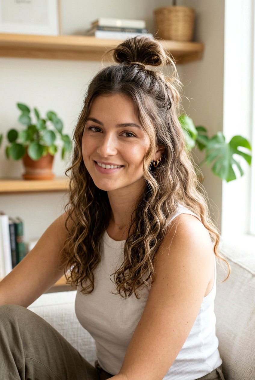 Half Up Messy Top Knot - 20 messy top knot hairstyle - 20 messy top knot hairstyle