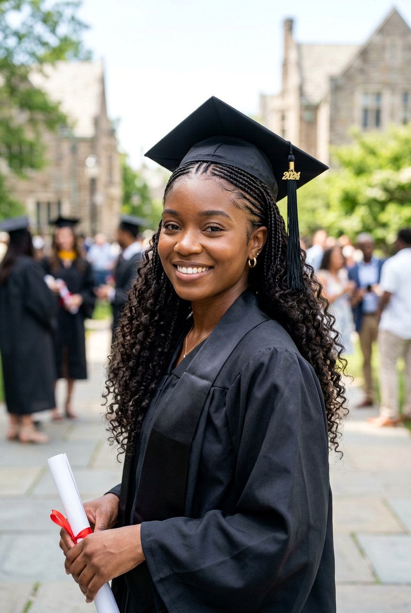 Half Up Micro Braids With Graduation Cap - 20 graduation half up hairstyle with cap - 20 graduation half up hairstyle with cap