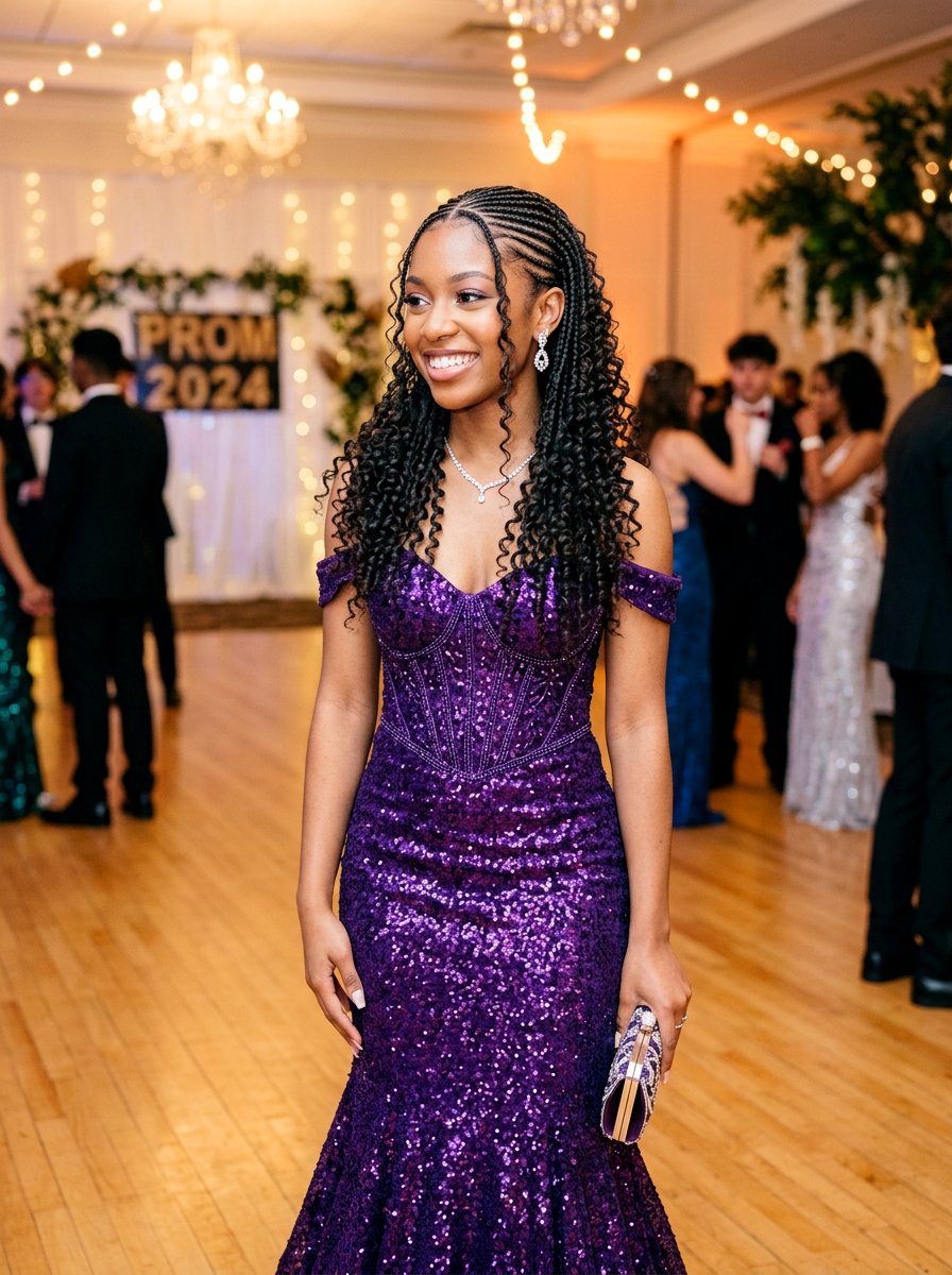 Half Up Micro Braids With Spiral Curls - 20 prom half up curls with braids - 20 prom half up curls with braids