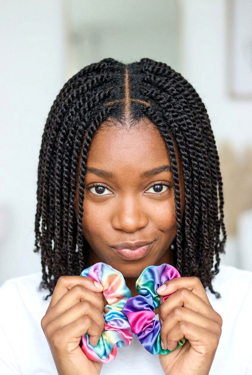 Half Up Mini Twist Bun with Twists Down - 20 mini twist bun for natural hair - 20 mini twist bun for natural hair