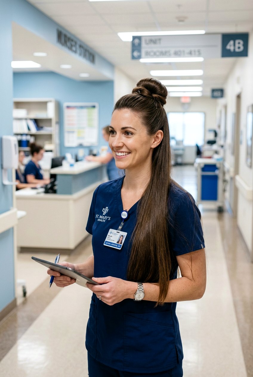 Half Up Nurse Bun For Long Hair - 20 nurse bun hairstyles - 20 nurse bun hairstyles