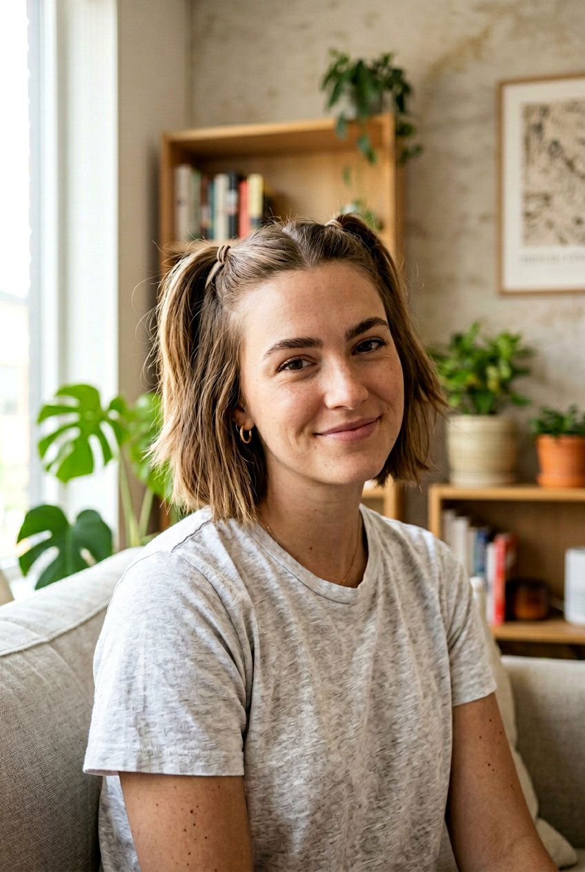 Half Up Pigtails On Short Hair - 20 summer hairstyles for short hair - 20 summer hairstyles for short hair