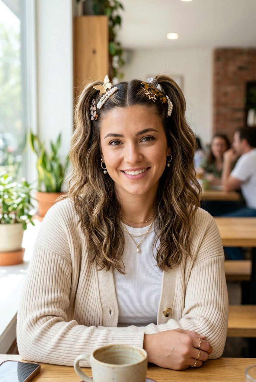 Half Up Pigtails With Hair Accessories - 20 half up pigtail hairstyles - 20 half up pigtail hairstyles