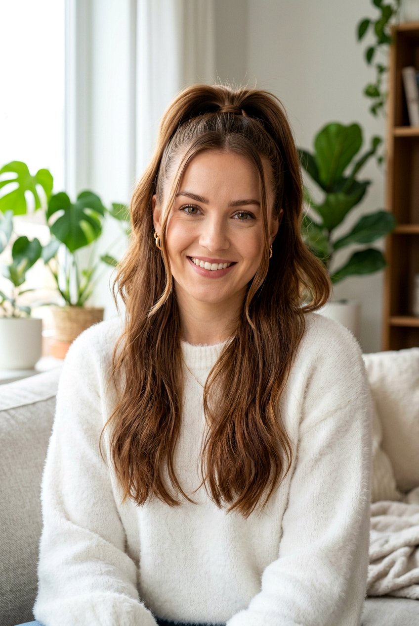 Half Up Ponytail - 20 y2k ponytail with face framing strands - 20 y2k ponytail with face framing strands