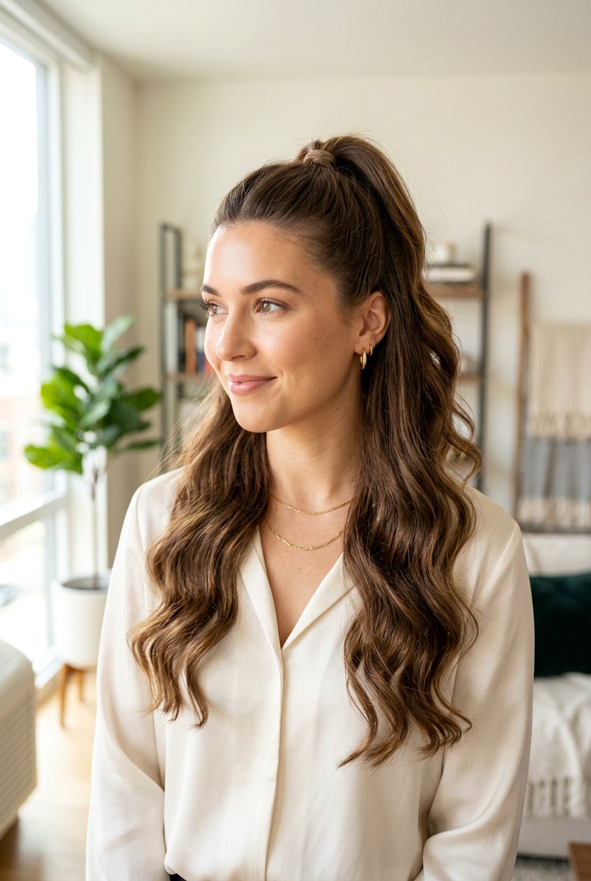 Half Up Ponytail For Busy Moms - 20 mom easy work ponytail hairstyle - 20 mom easy work ponytail hairstyle