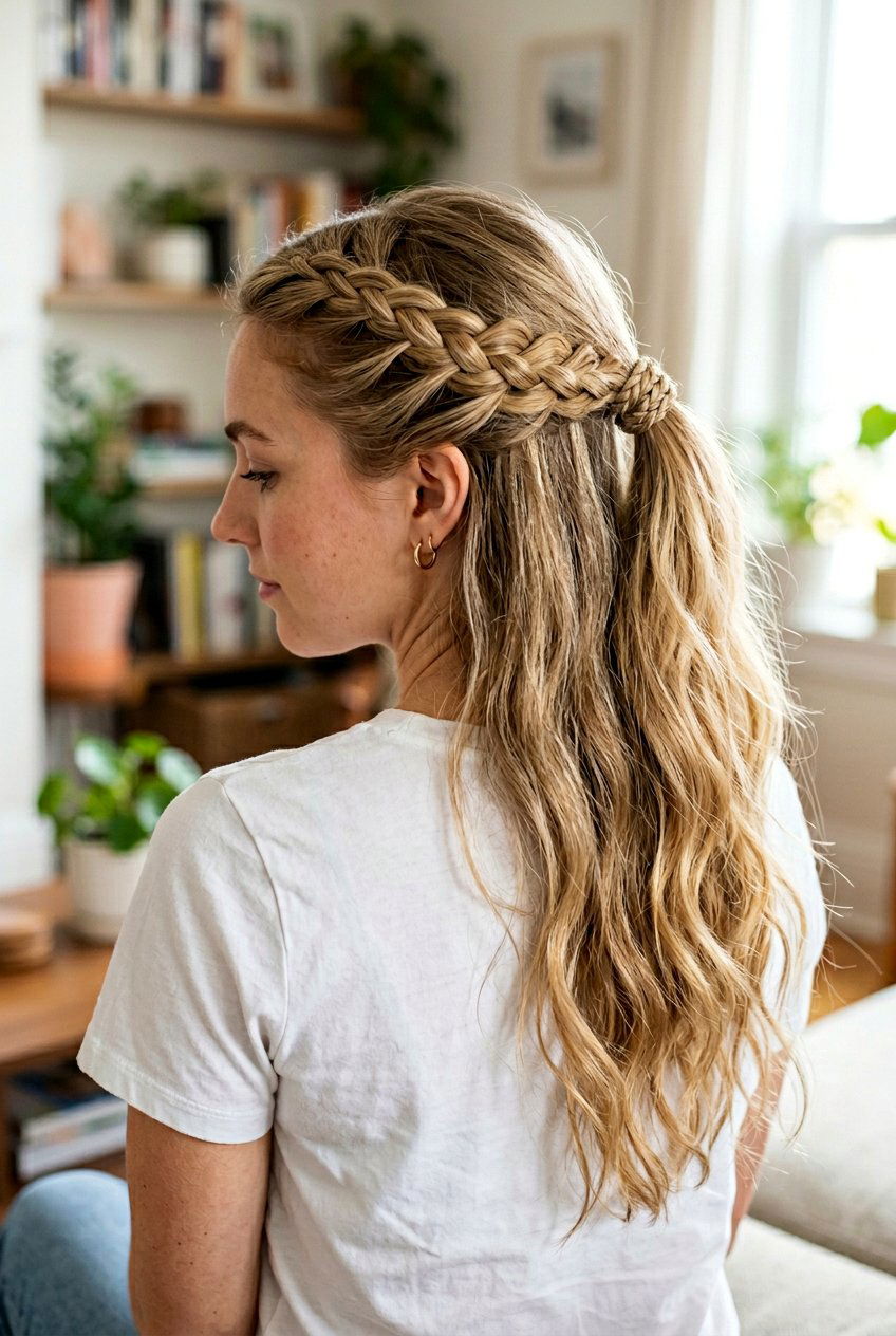 Half Up Ponytail With Braided Base - 20 school hairstyle with half up ponytail - 20 school hairstyle with half up ponytail