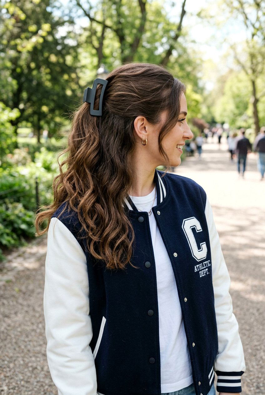 Half Up Ponytail With Claw Clip - 20 school hairstyle with half up ponytail - 20 school hairstyle with half up ponytail