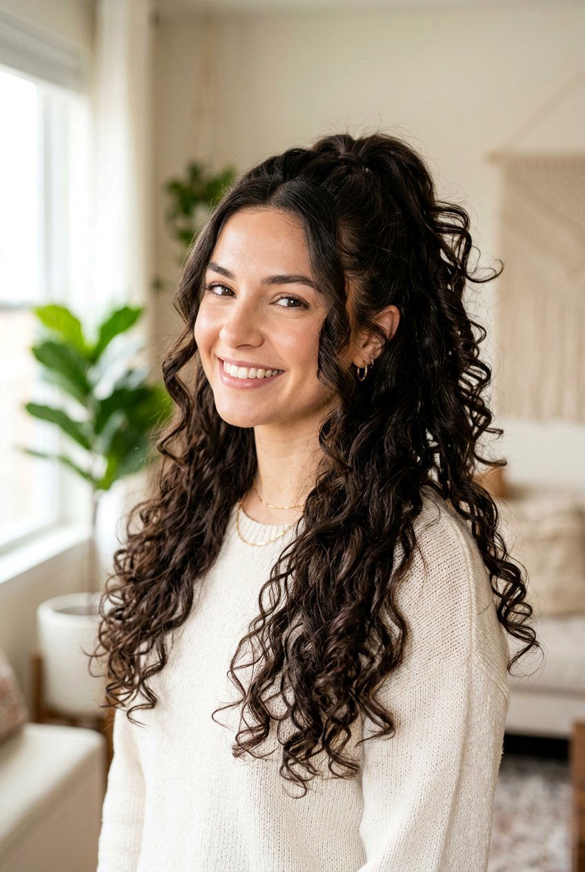 Half Up Ponytail With Curls - 20 graduation hairstyle with ponytail curls - 20 graduation hairstyle with ponytail curls