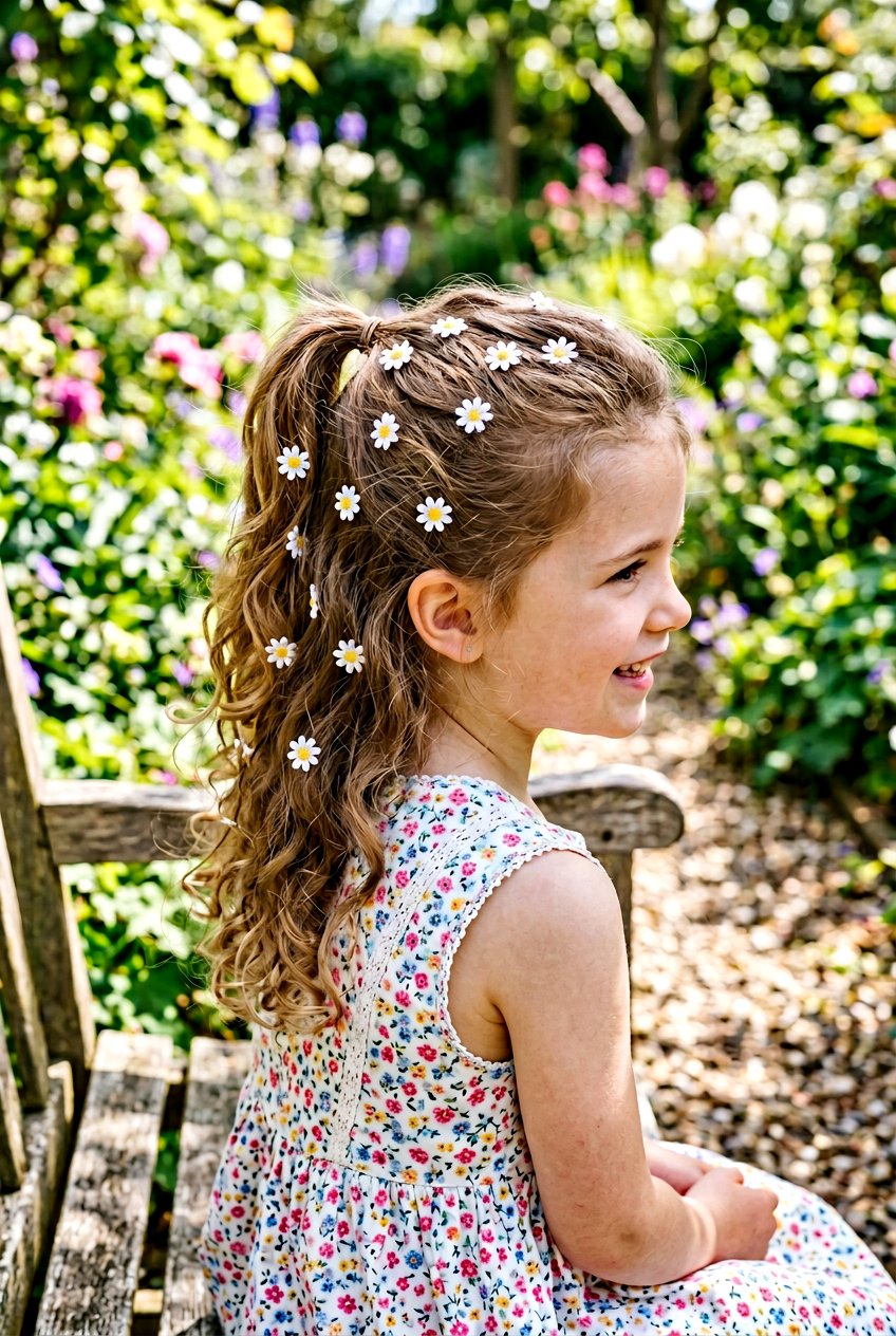 Half Up Ponytail With Flower Clips - 20 half up ponytail for little girls - 20 half up ponytail for little girls