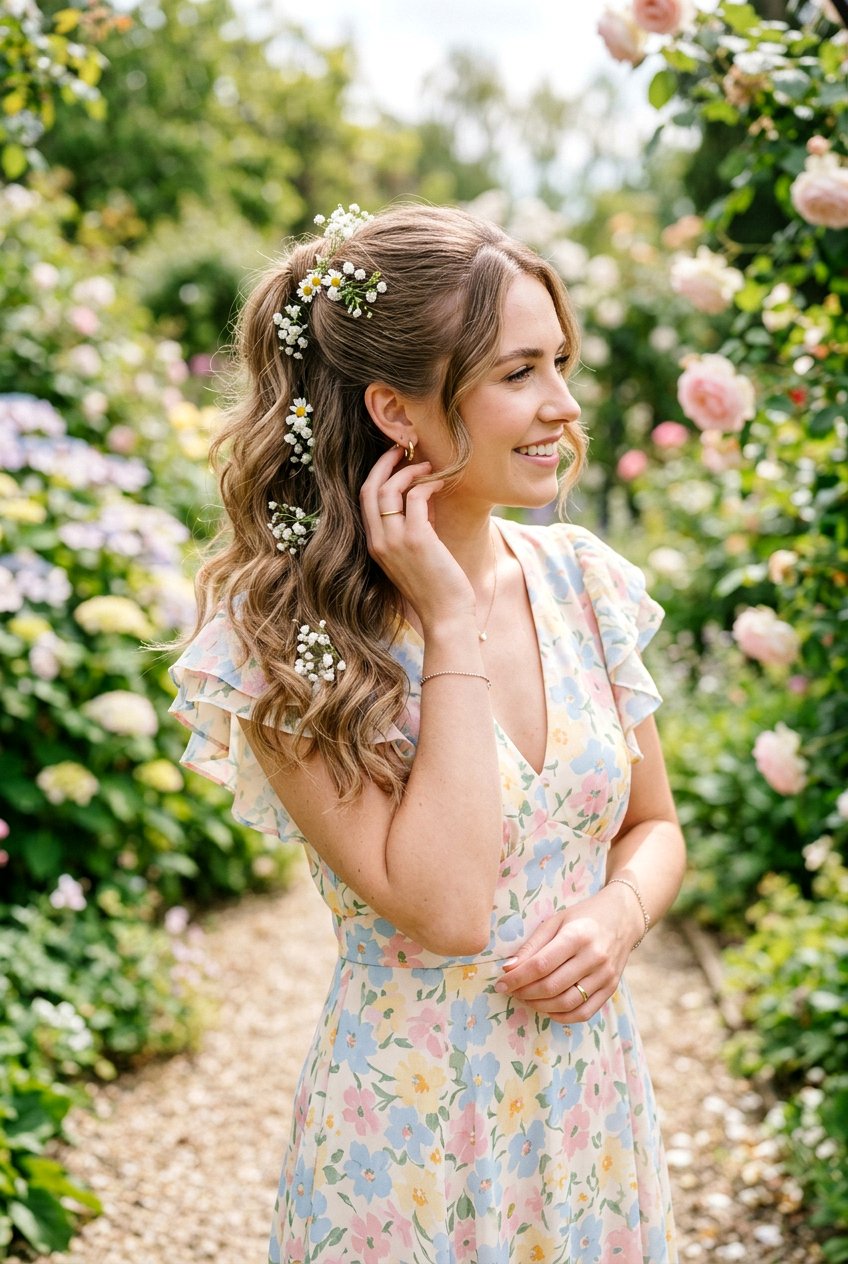 Half Up Ponytail With Flowers - 20 school hairstyle with half up ponytail - 20 school hairstyle with half up ponytail