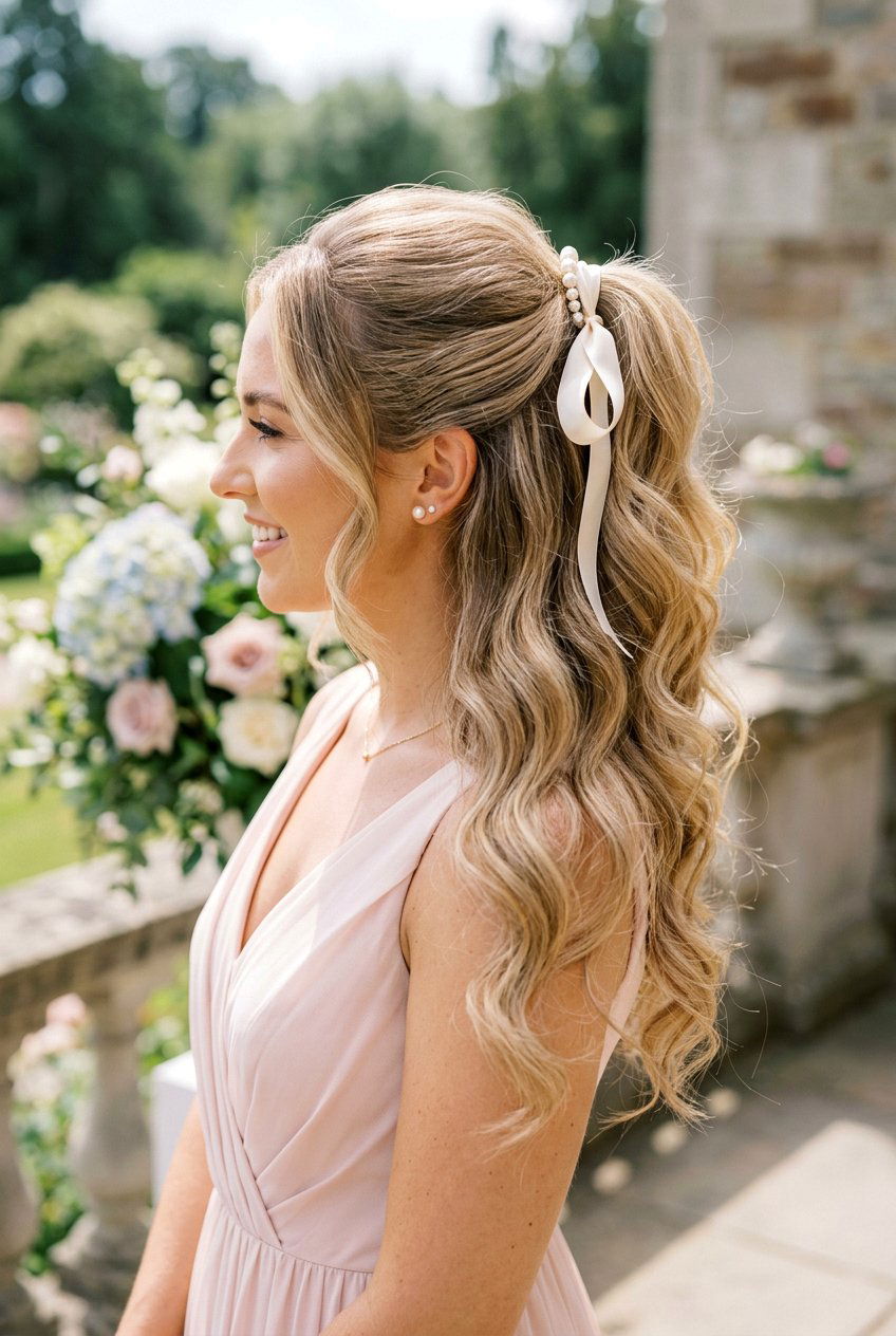 Half Up Ponytail With Flowing Waves - 20 bridesmaid ponytail with waves - 20 bridesmaid ponytail with waves