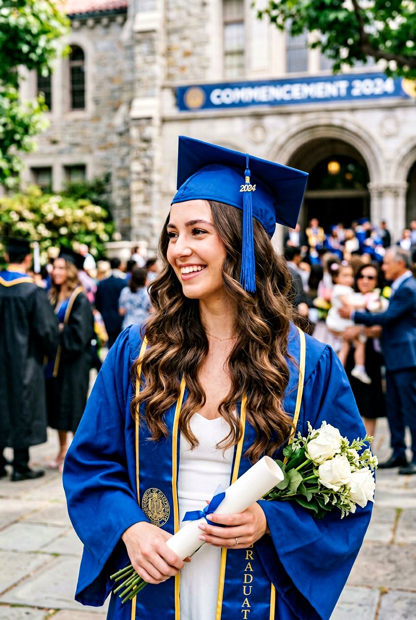 Half Up Ponytail With Loose Waves And Graduation Cap - 20 graduation half up hairstyle with cap - 20 graduation half up hairstyle with cap