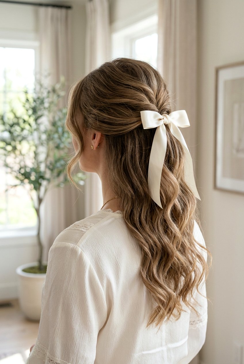Half Up Ponytail With Ribbon Bow - 20 holiday ponytail with bow - 20 holiday ponytail with bow
