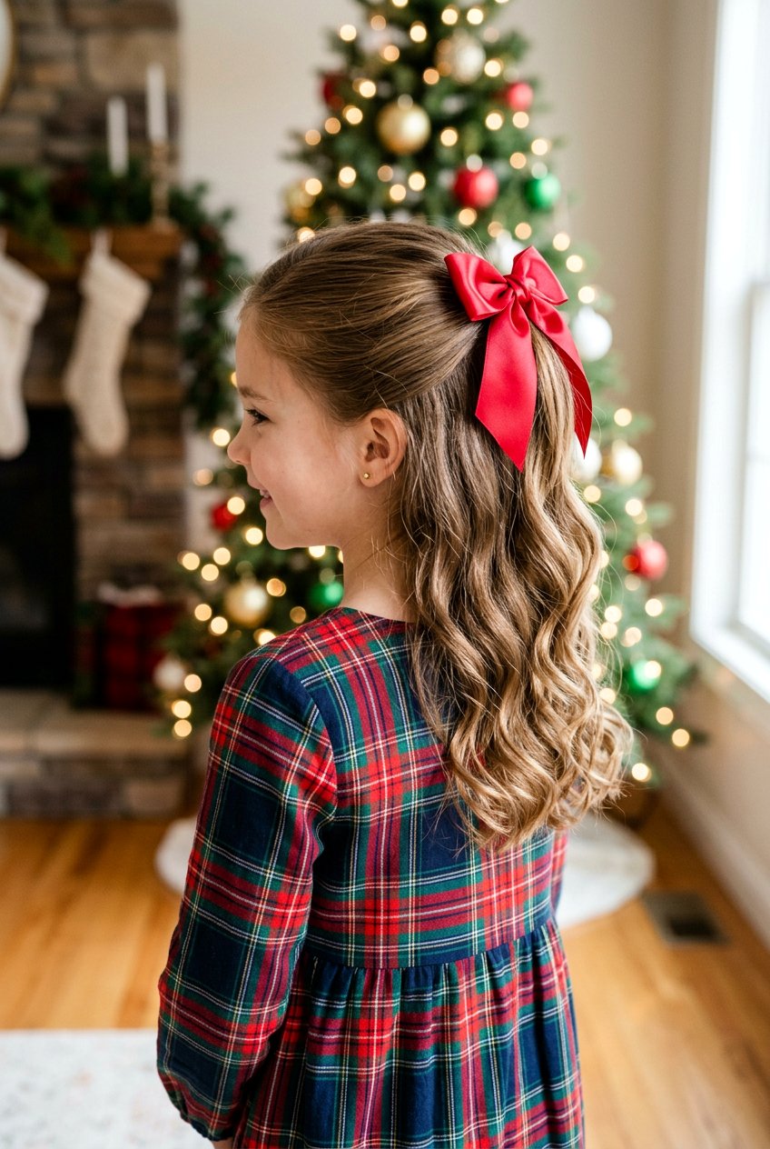 Half Up Ponytail With Satin Bow - 20 ribbon ponytail for girls - 20 ribbon ponytail for girls