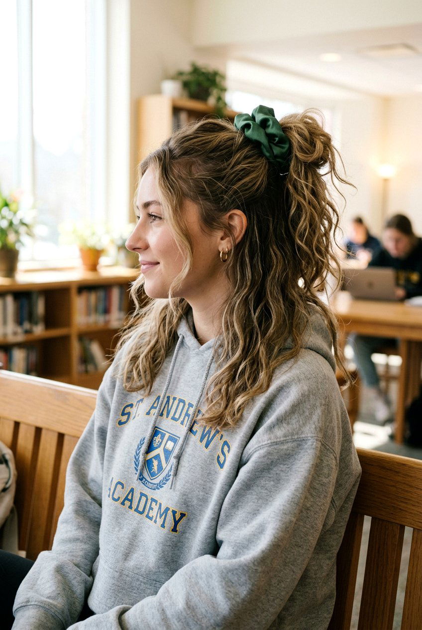 Half Up Ponytail With Scrunchie - 20 school hairstyle with half up ponytail - 20 school hairstyle with half up ponytail