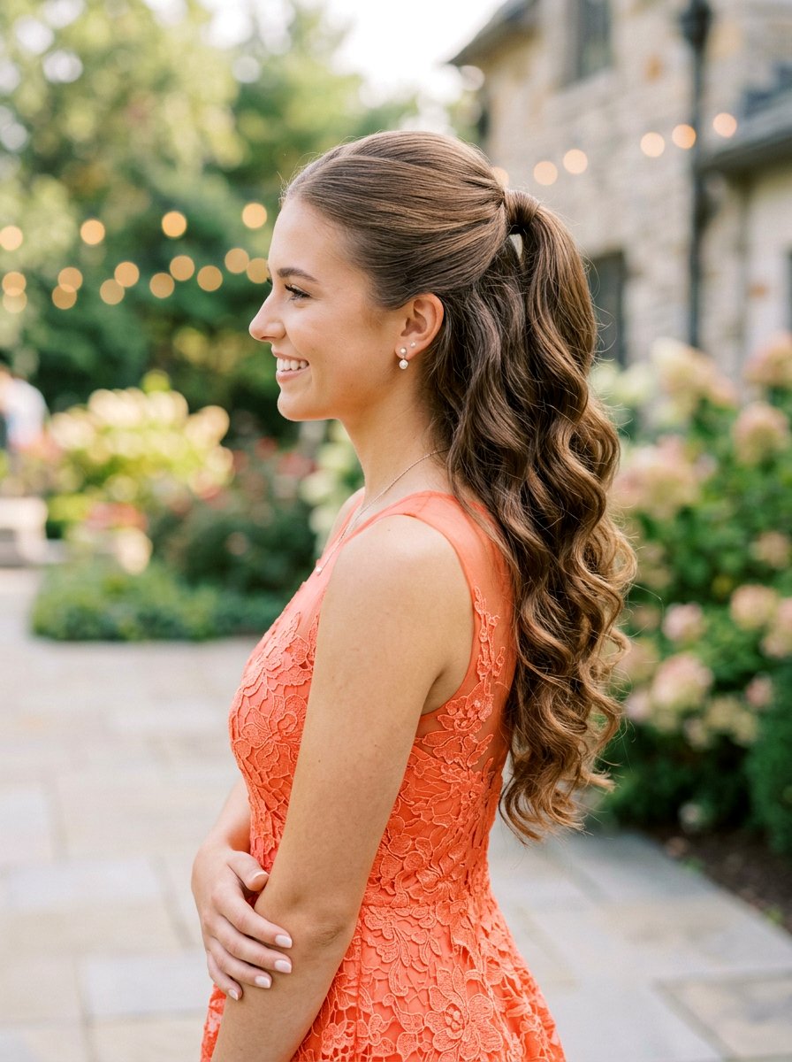 Half Up Ponytail With Waves - 20 homecoming half up hairstyle - 20 homecoming half up hairstyle