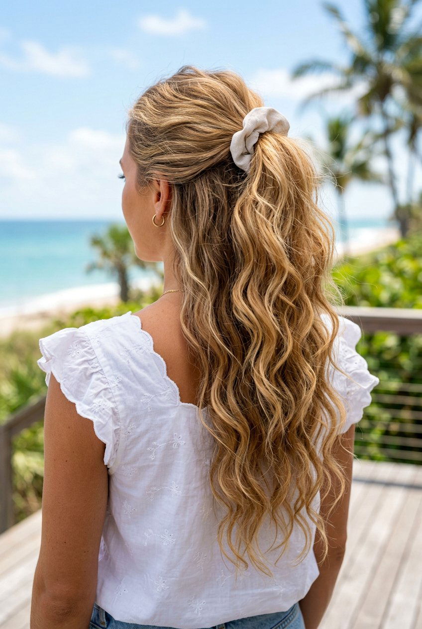 Half Up Ponytail With Waves - 20 school hairstyle with half up ponytail - 20 school hairstyle with half up ponytail