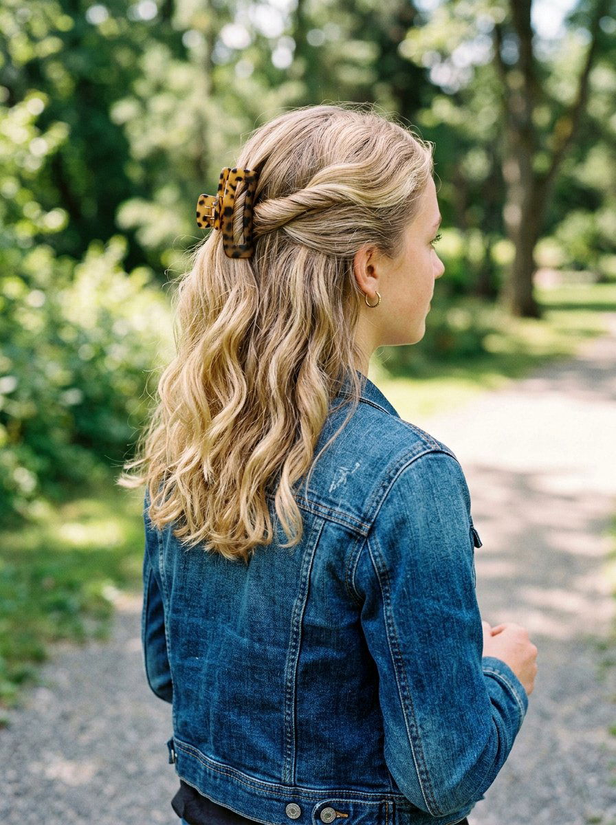 Half Up Ponytail with Medium Claw Clip - 20 school ponytail with claw clip - 20 school ponytail with claw clip