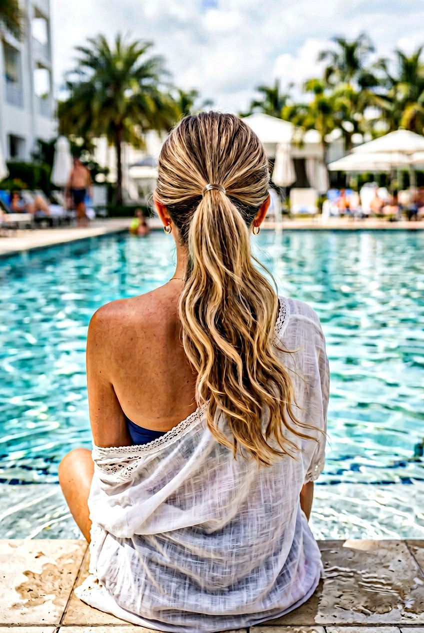 Half Up Pool Ponytail - 20 pool day hairstyles - 20 pool day hairstyles
