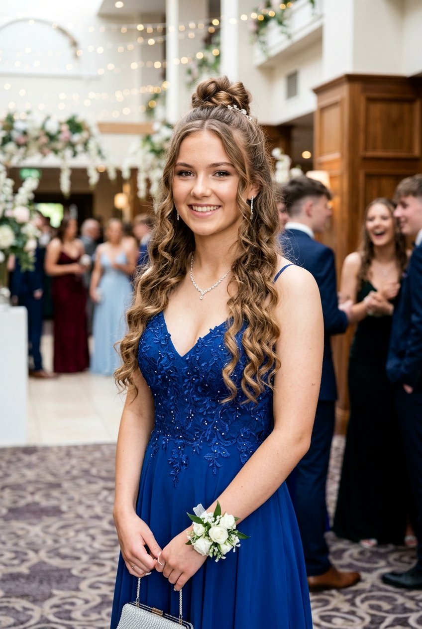 Half Up Prom Bun For Teens - 20 cute prom hairstyles for teens - 20 cute prom hairstyles for teens