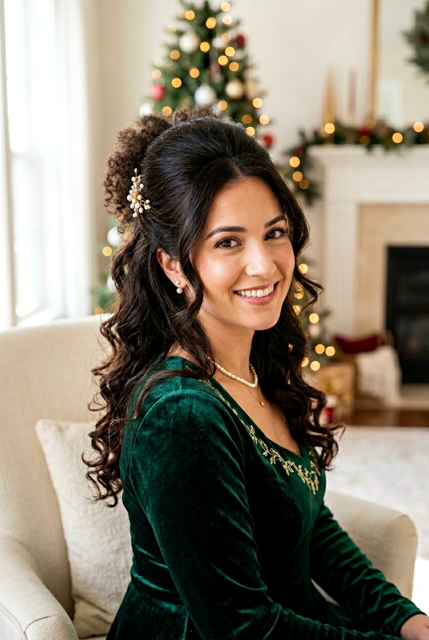 Half Up Puff With Soft Curls - 20 eid party hairstyles for women - 20 eid party hairstyles for women