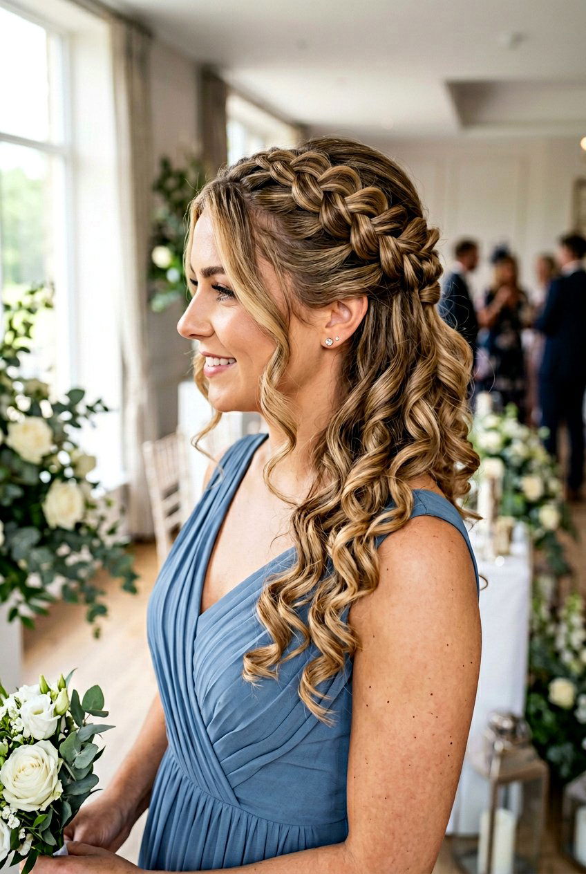 Half Up Pull Through Braid With Defined Curls - 20 bridesmaid half up with curls - 20 bridesmaid half up with curls
