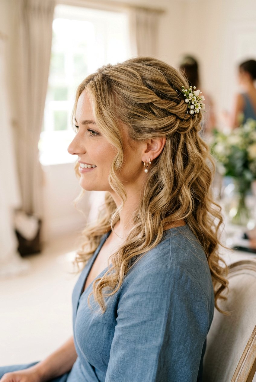 Half Up Romantic Tousled Curls With Twisted Pieces - 20 bridesmaid half up with curls - 20 bridesmaid half up with curls