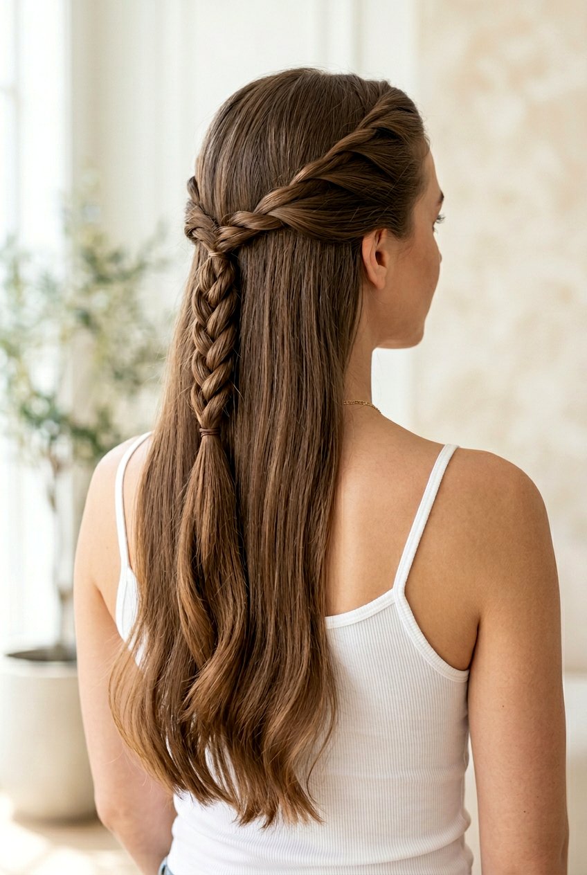 Half Up Rope Braid On Long Hair - 20 date night half up hairstyle - 20 date night half up hairstyle