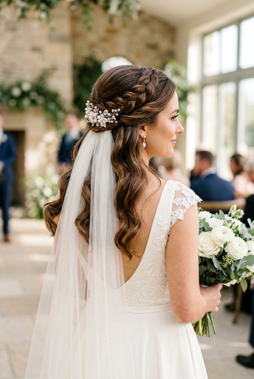 Half Up Rope Braid With Veil Comb Underneath - 20 bridal half up braid with veil - 20 bridal half up braid with veil