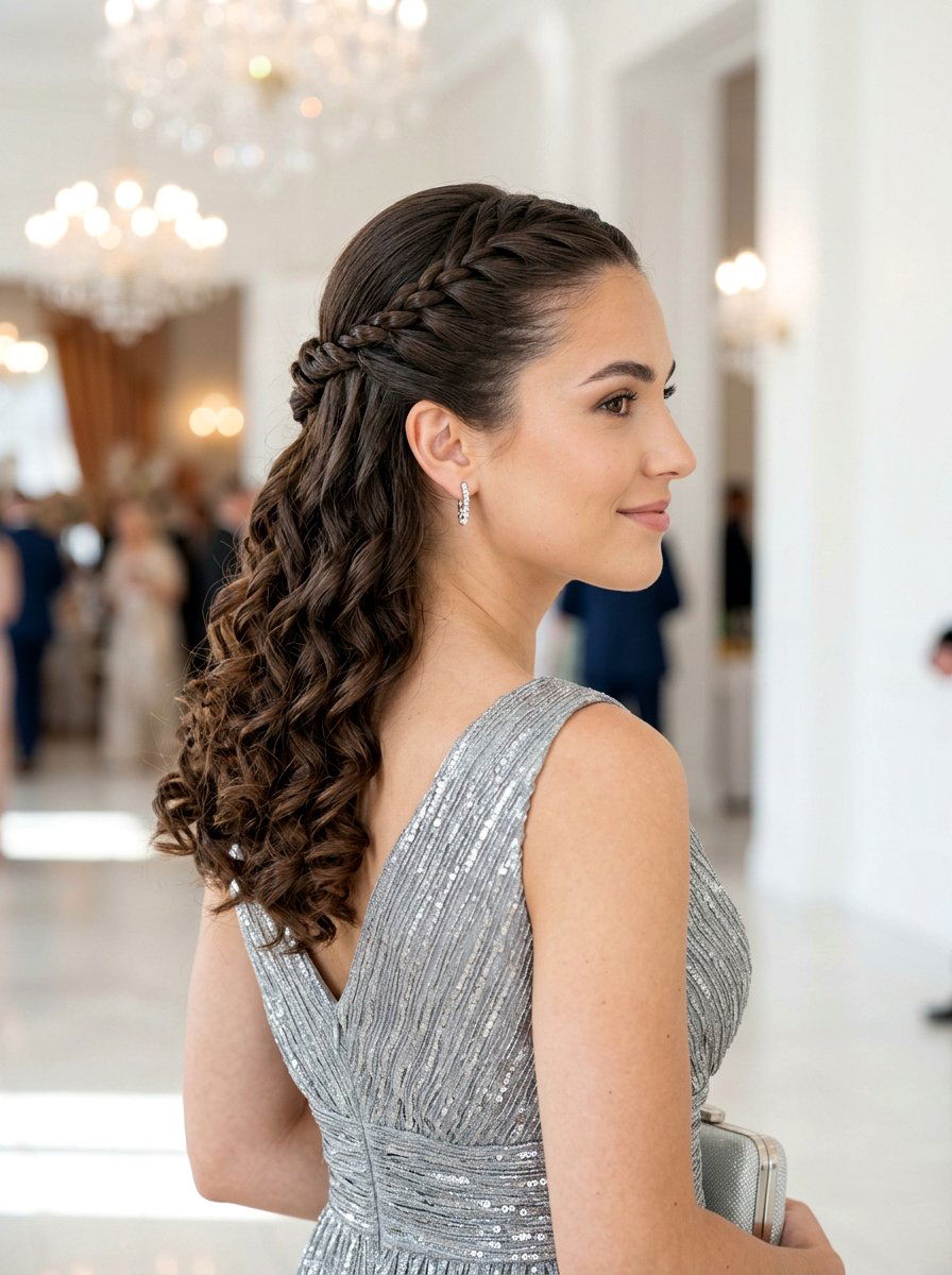 Half Up Rope Twist Braid With Polished Curls - 20 prom half up curls with braids - 20 prom half up curls with braids