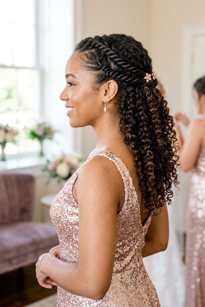 Half Up Rope Twist With Loose Curly Ends - 20 bridesmaid half up with curls - 20 bridesmaid half up with curls