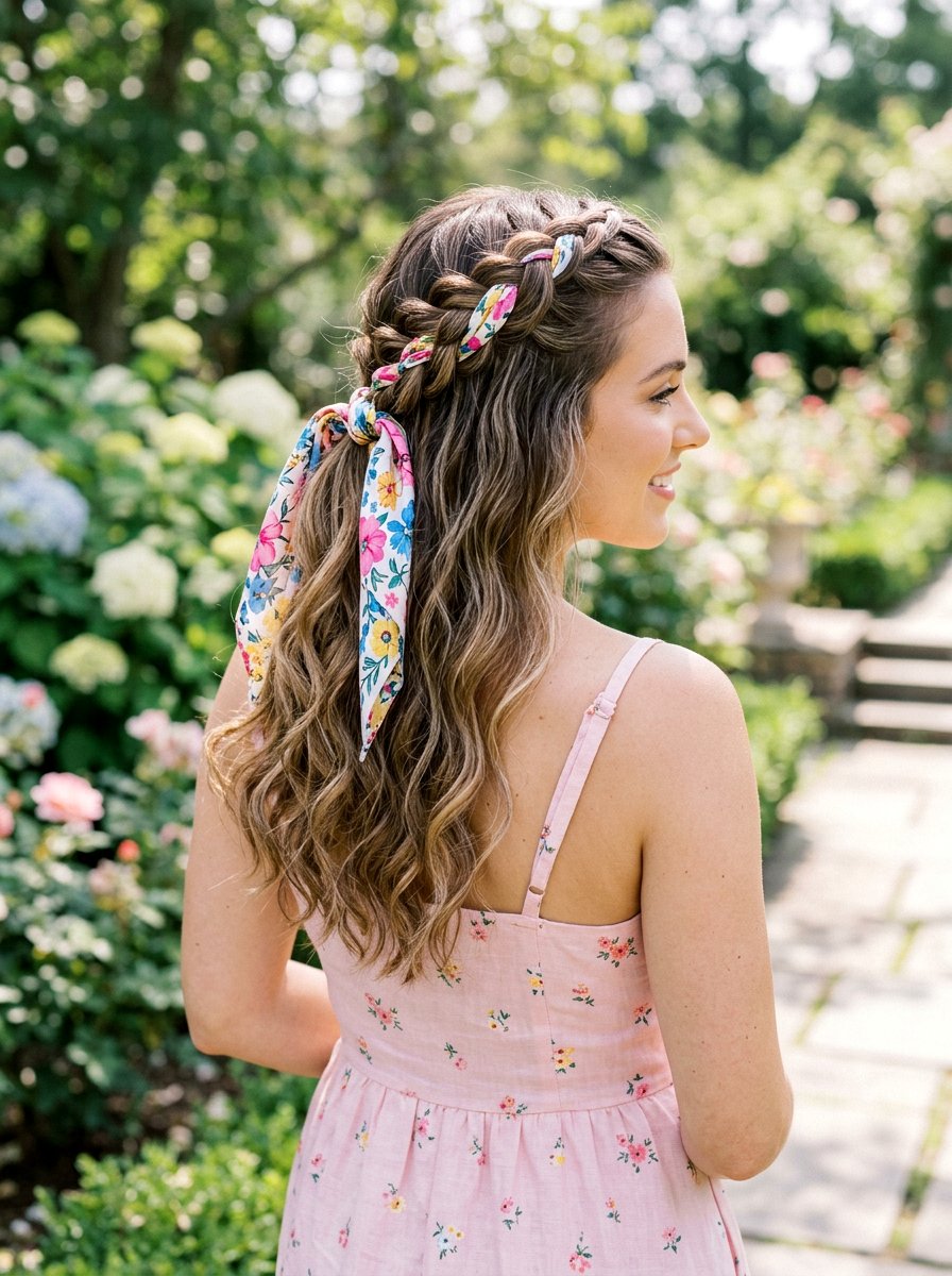 Half Up Scarf Braid - 20 scarf braid hairstyle for women - 20 scarf braid hairstyle for women