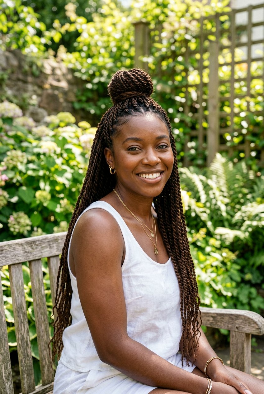 Half Up Senegalese Twist Bun - 20 senegalese twists bun for women - 20 senegalese twists bun for women