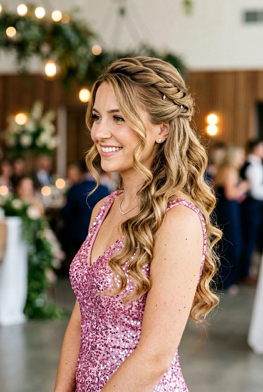 Half Up Side Swept Waves - 20 prom hairstyle with side swept waves - 20 prom hairstyle with side swept waves