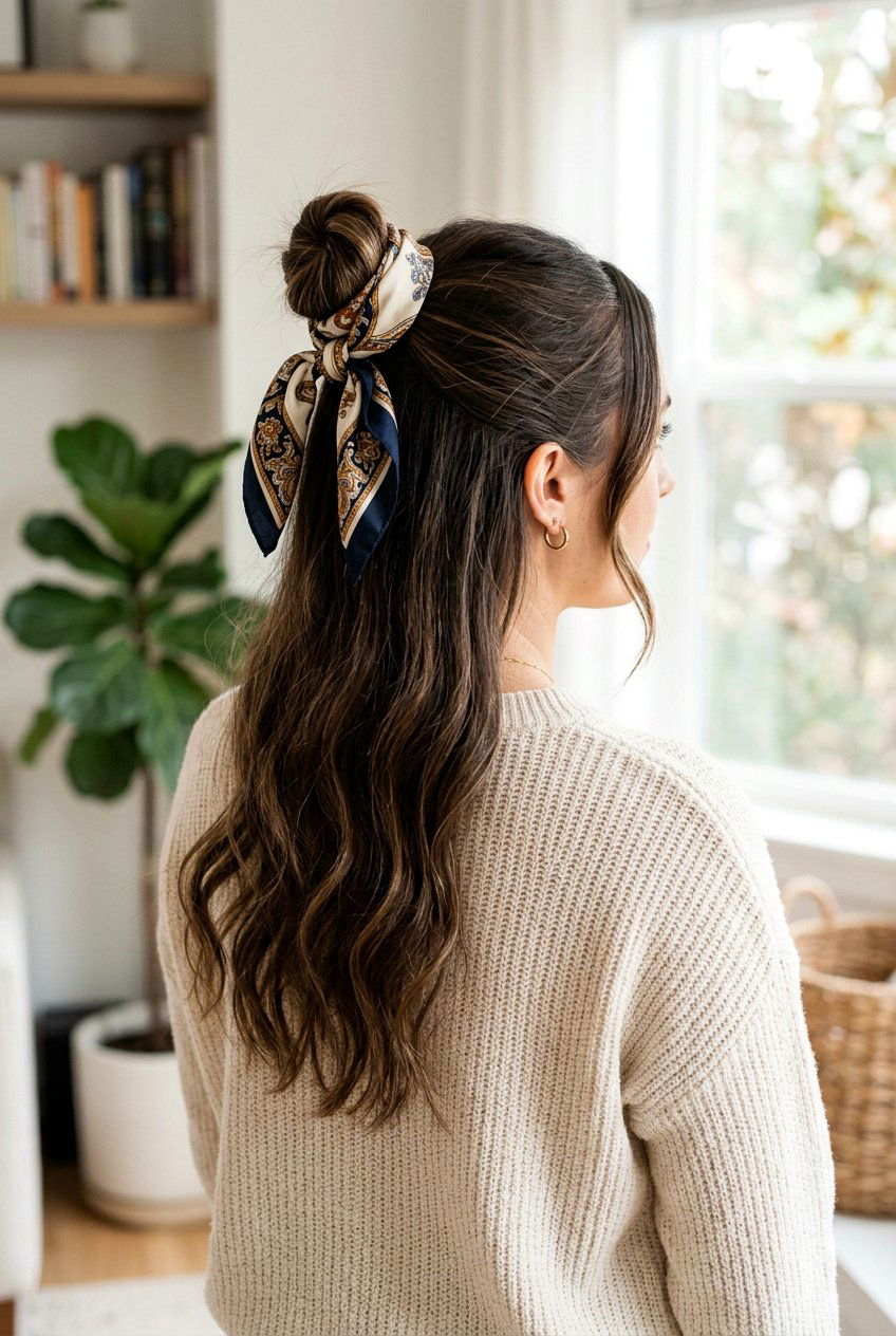 Half Up Silk Scarf Bun - 20 silk scarf bun hairstyle - 20 silk scarf bun hairstyle