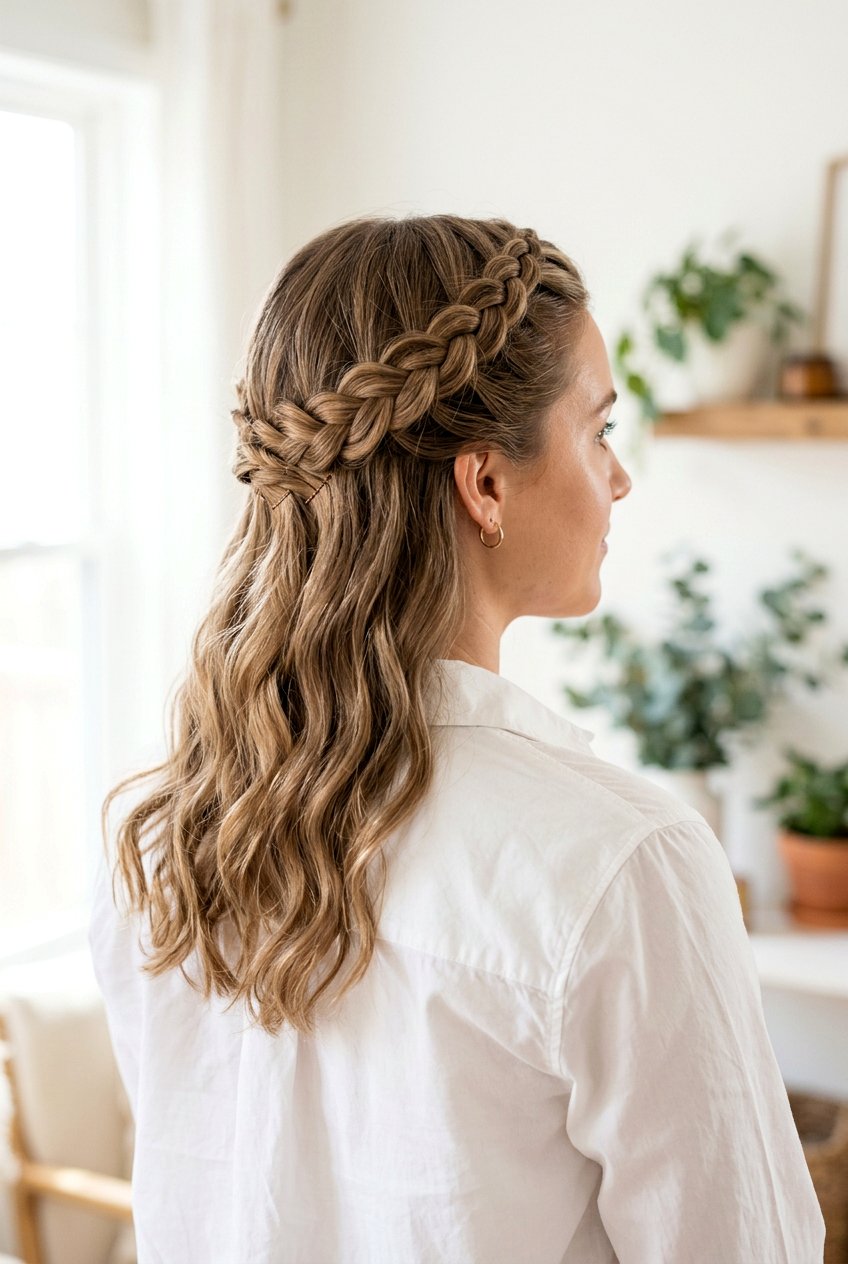 Half Up Simple Crown Braid - 20 school hairstyle with simple braid - 20 school hairstyle with simple braid